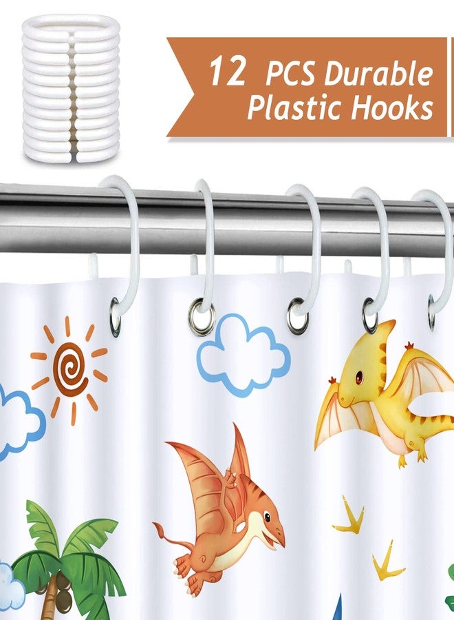 Bonhause Kids Dinosaur Shower Curtain, Cute Dino Jurassic Animal Bathroom Decor for Toddler Boys Girls 72 x 72 Inch Polyester Fabric Waterproof Bath Curtain with 12 Hooks - Image 3